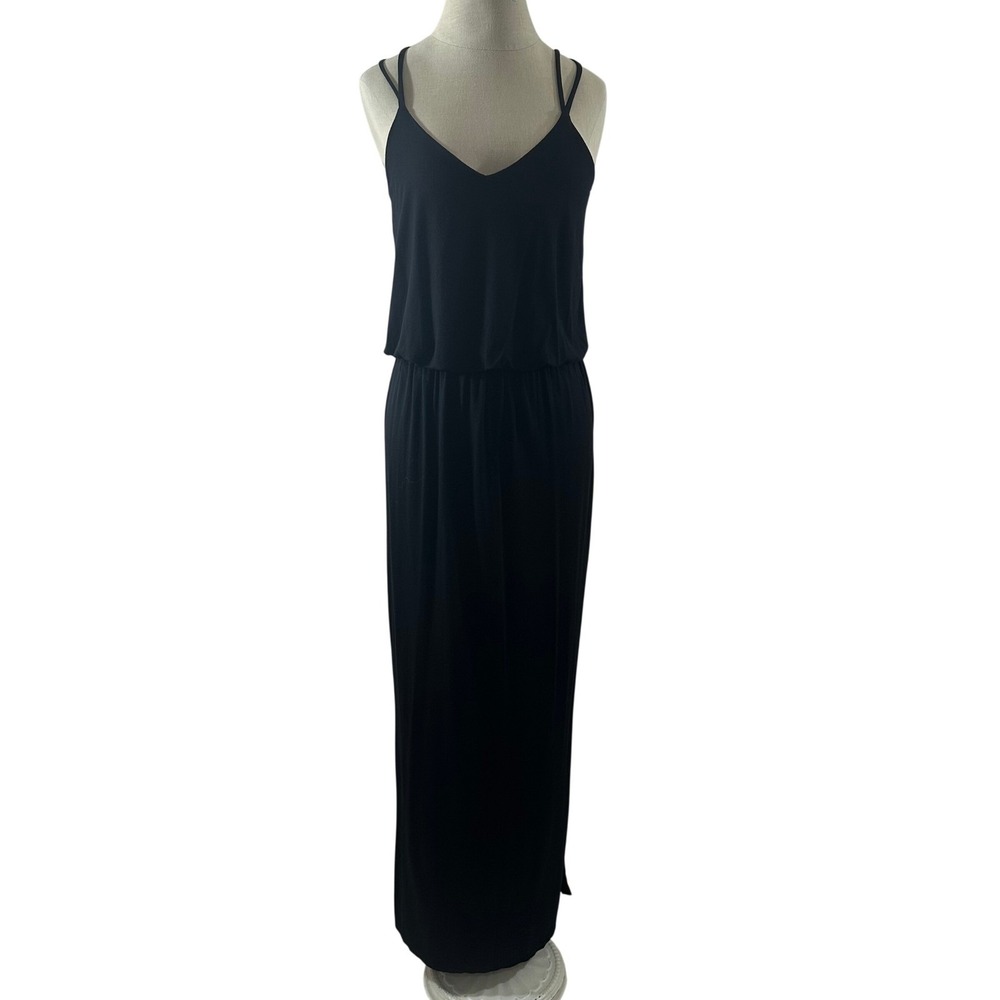 Papermoon Black V-Neck Blouson Maxi Dress Double Strap Small